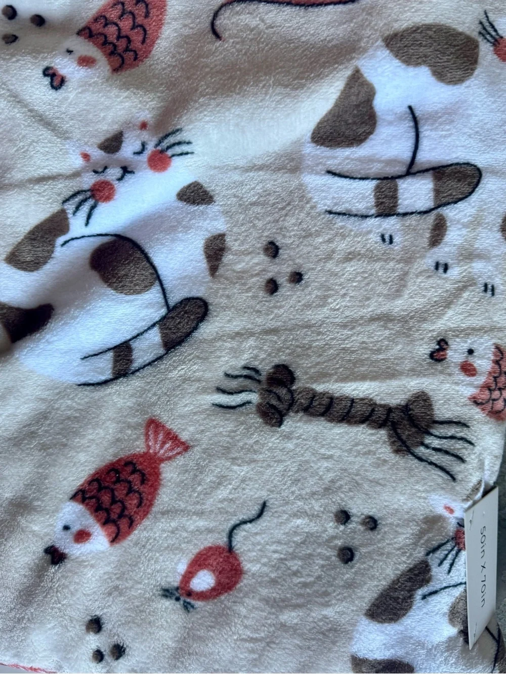 Happy Tails Adorable Throw Blanket for Pets & People w/Cats, Cat Toys, Fish NWT